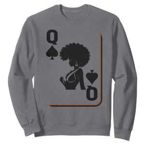 Black Queen Sweatshirt Black History Month Afro Woman Poker Card Games TS10 Charcoal Print Your Wear