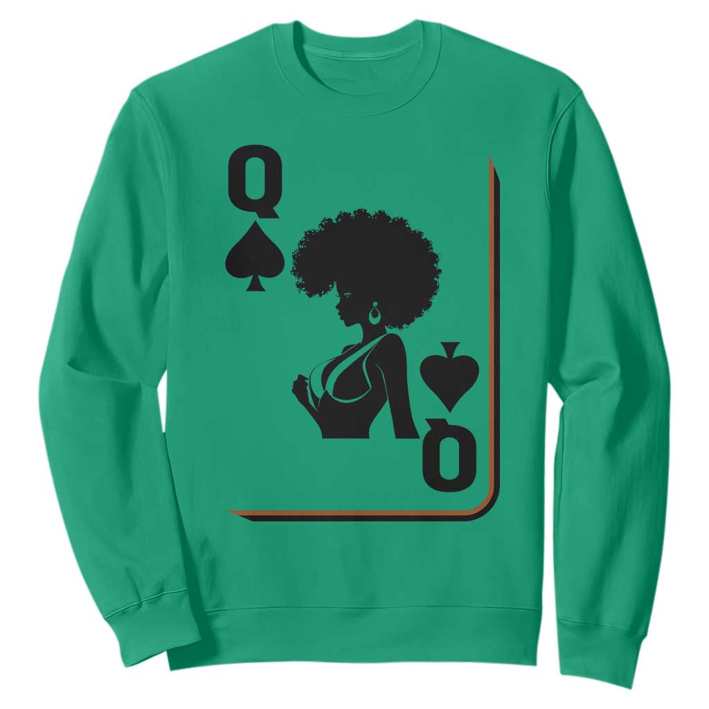 Black Queen Sweatshirt Black History Month Afro Woman Poker Card Games TS10 Irish Green Print Your Wear
