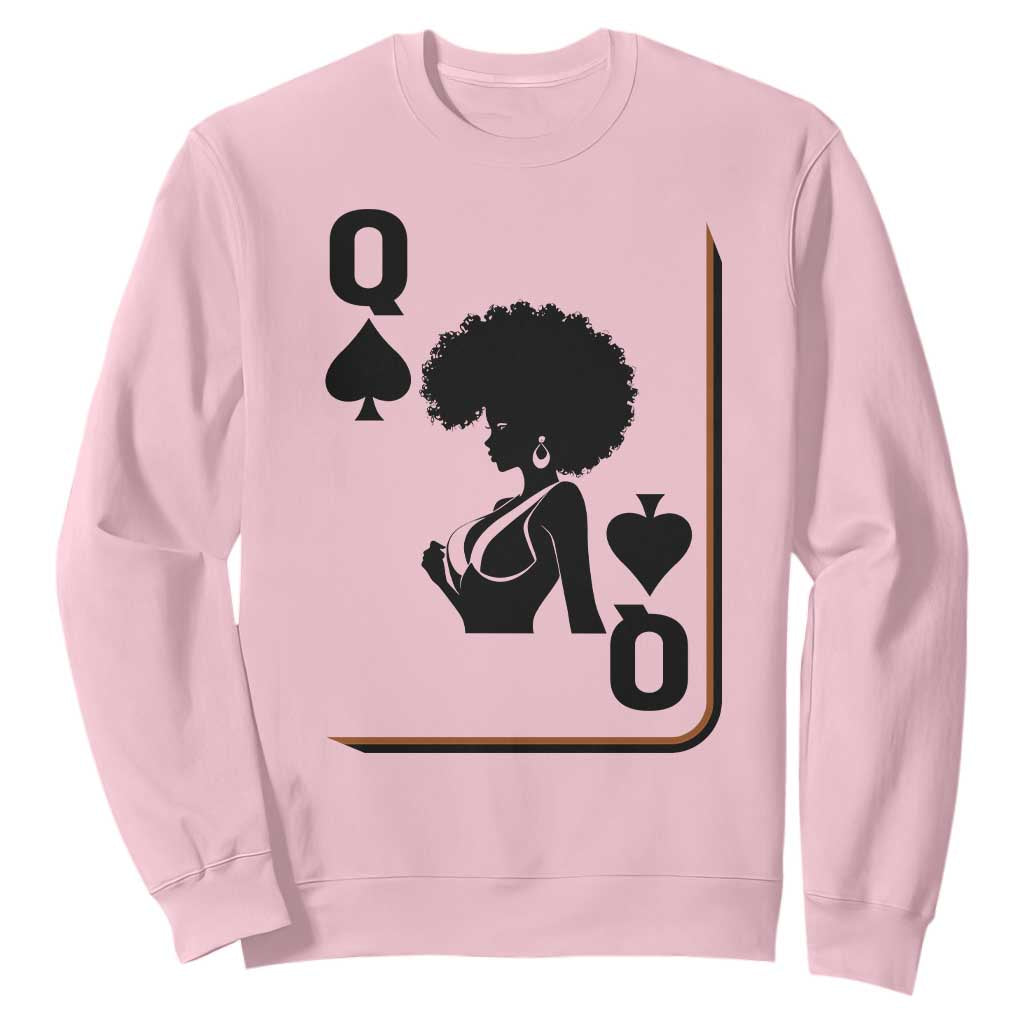 Black Queen Sweatshirt Black History Month Afro Woman Poker Card Games TS10 Light Pink Print Your Wear