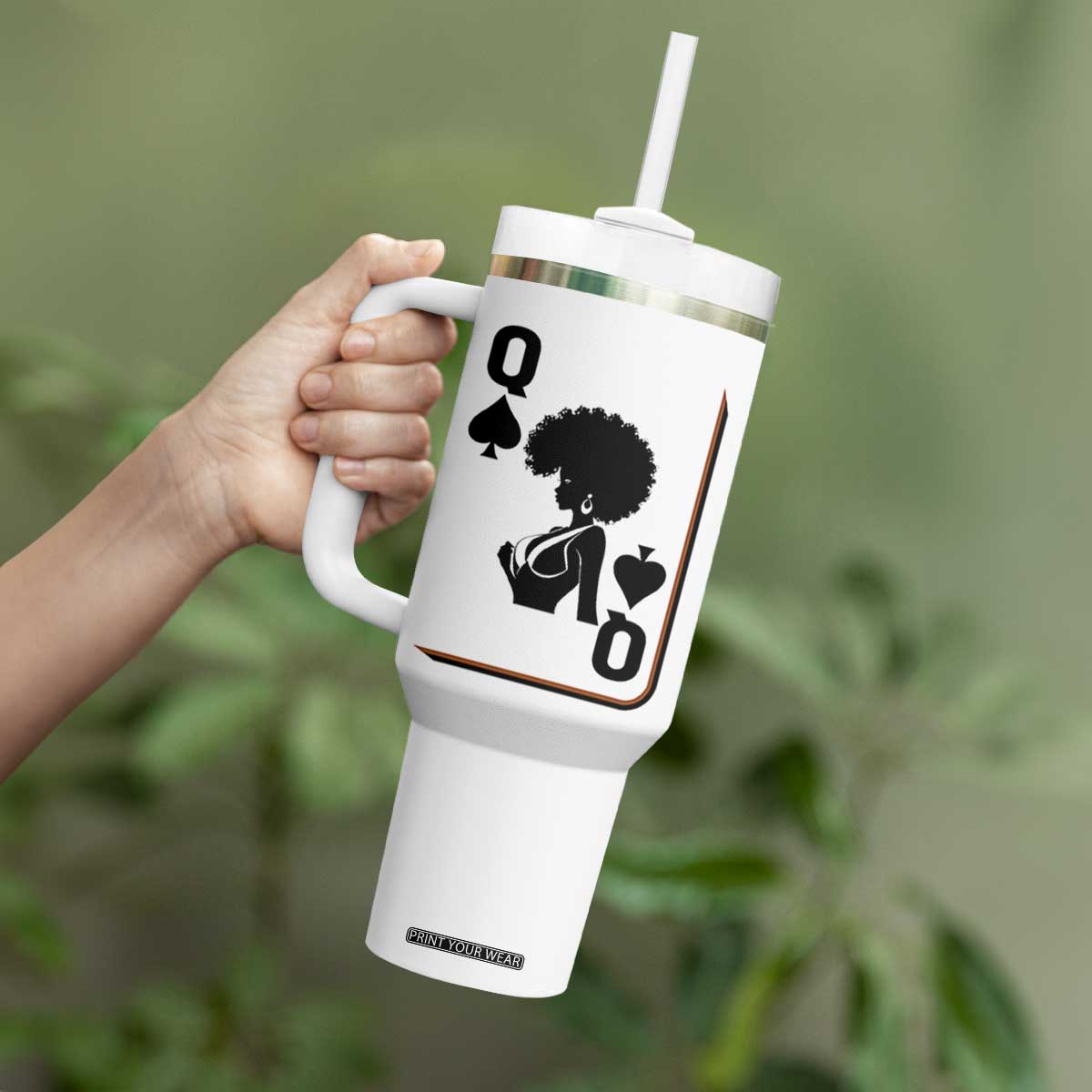 Black Queen Tumbler With Handle Black History Month Afro Woman Poker Card Games TS10 Print Your Wear
