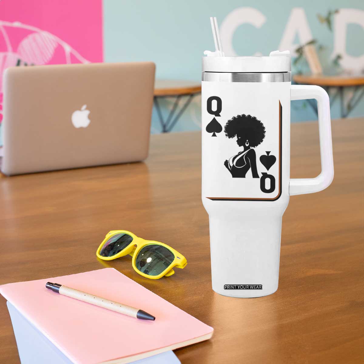 Black Queen Tumbler With Handle Black History Month Afro Woman Poker Card Games TS10 Print Your Wear