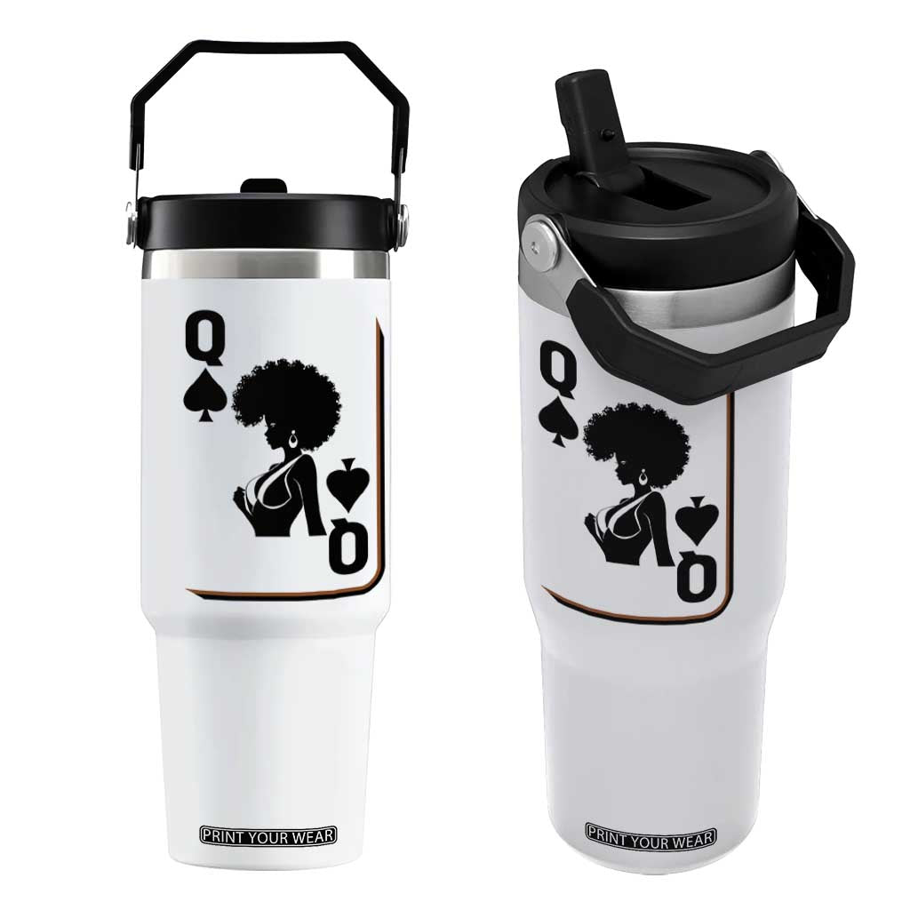 Black Queen Flip Straw Tumbler Black History Month Afro Woman Poker Card Games TS10 One Size: 30 oz White Print Your Wear