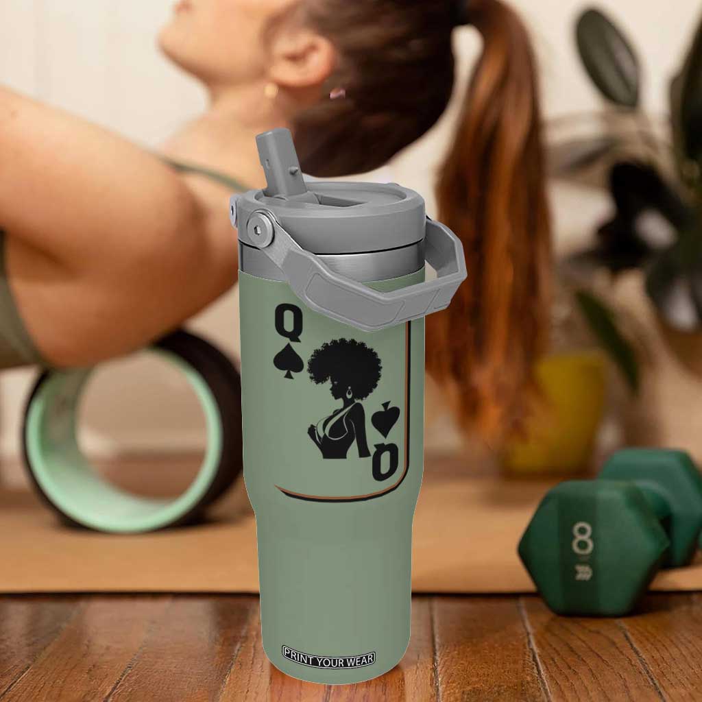 Black Queen Flip Straw Tumbler Black History Month Afro Woman Poker Card Games TS10 One Size: 30 oz Moss Green Print Your Wear
