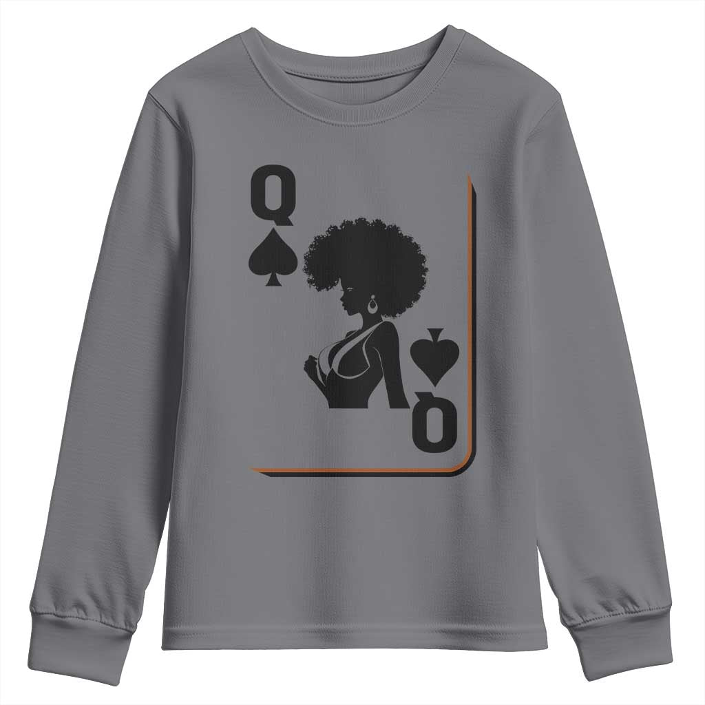 Black Queen Youth Sweatshirt Black History Month Afro Woman Poker Card Games TS10 Charcoal Print Your Wear