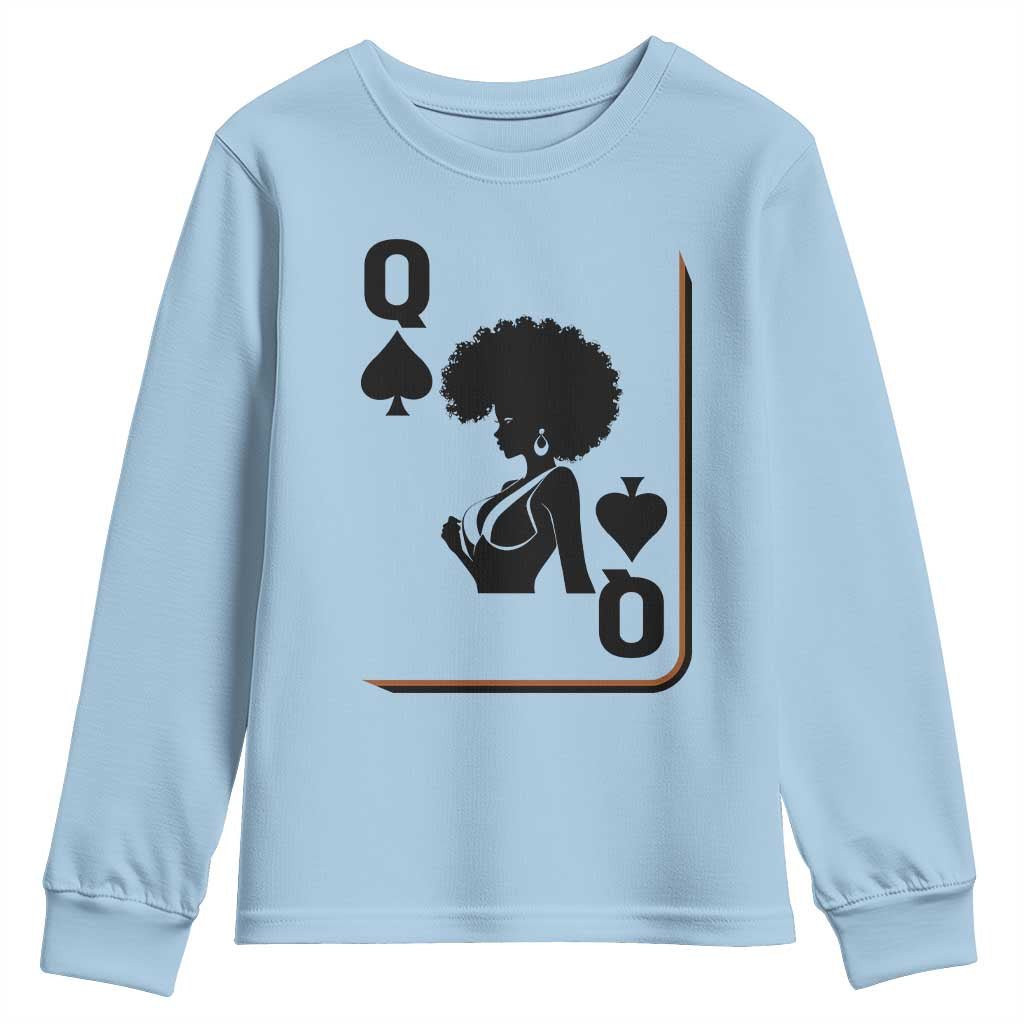 Black Queen Youth Sweatshirt Black History Month Afro Woman Poker Card Games TS10 Light Blue Print Your Wear