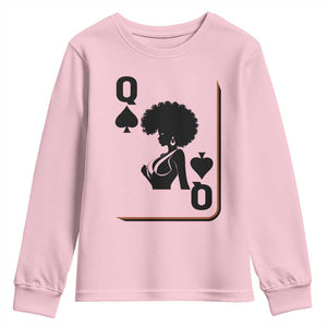 Black Queen Youth Sweatshirt Black History Month Afro Woman Poker Card Games TS10 Light Pink Print Your Wear
