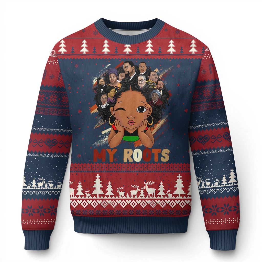 Black African Girl Ugly Christmas Sweater Black History Month Juneteenth Gift Afro Empowerment TS10 Navy Red Print Your Wear