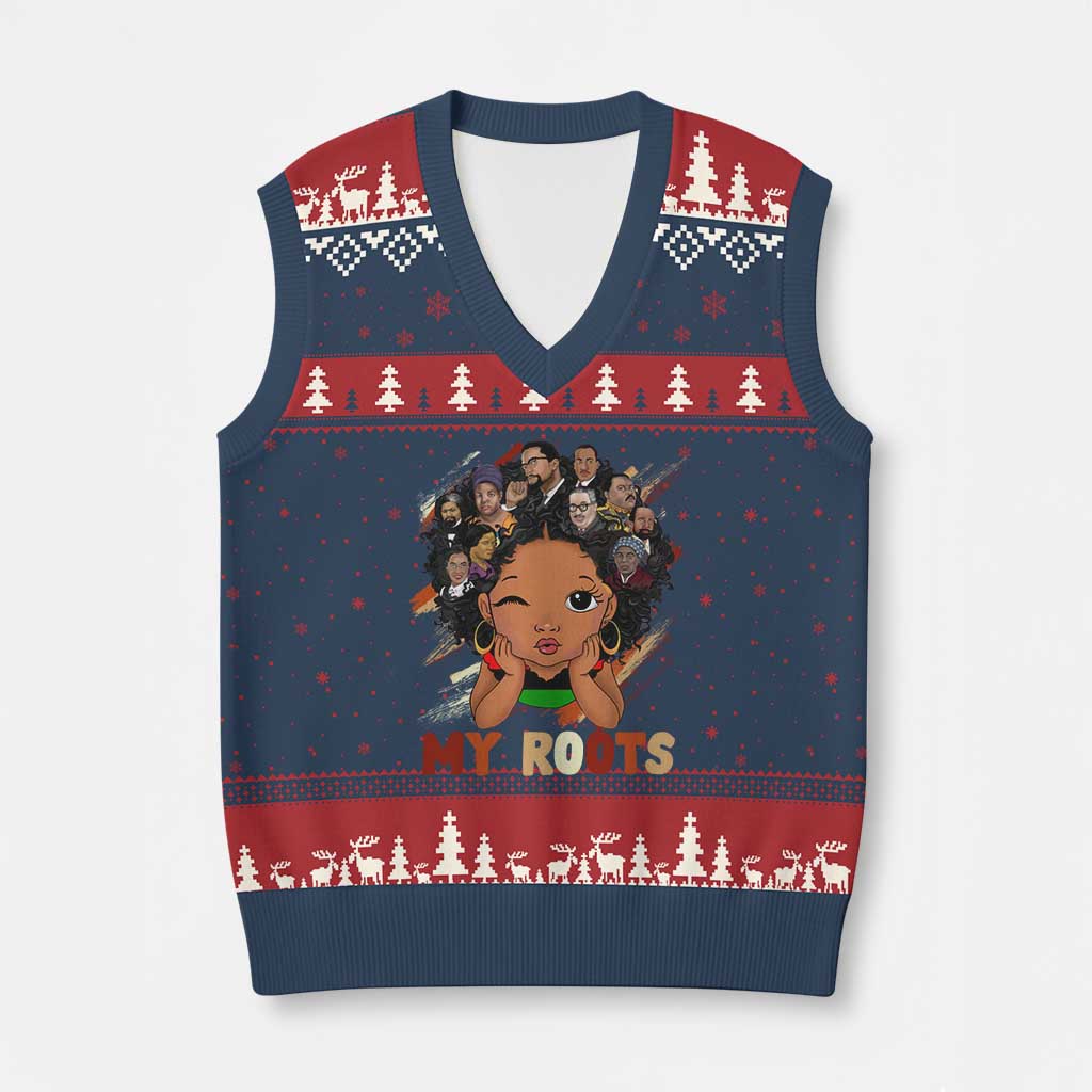 Black African Girl V-Neck Knit Sweater Vest Black History Month Juneteenth Gift Afro Empowerment TS10 Navy Red Print Your Wear