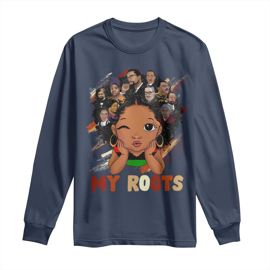 Black African Girl Long Sleeve Shirt Black History Month Juneteenth Gift Afro Empowerment TS10 Navy Print Your Wear