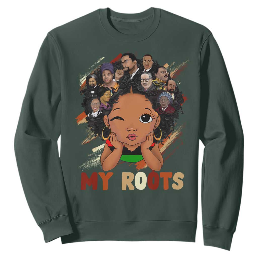 Black African Girl Sweatshirt Black History Month Juneteenth Gift Afro Empowerment TS10 Dark Forest Green Print Your Wear
