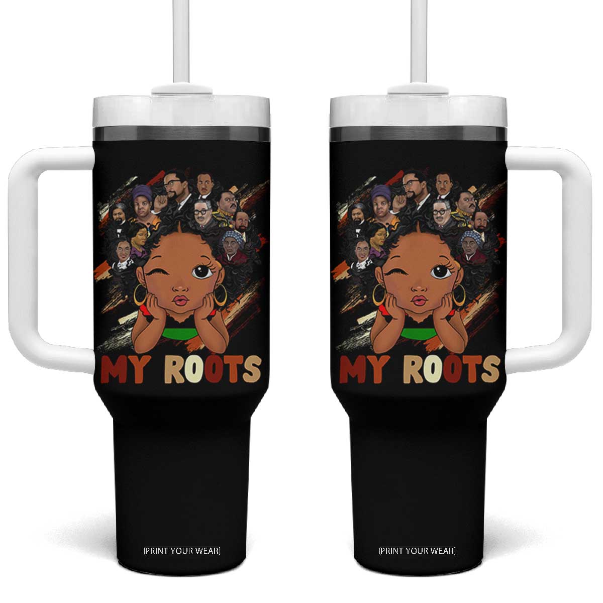 Black African Girl Tumbler With Handle Black History Month Juneteenth Gift Afro Empowerment TS10 One Size: 40 oz Black Print Your Wear