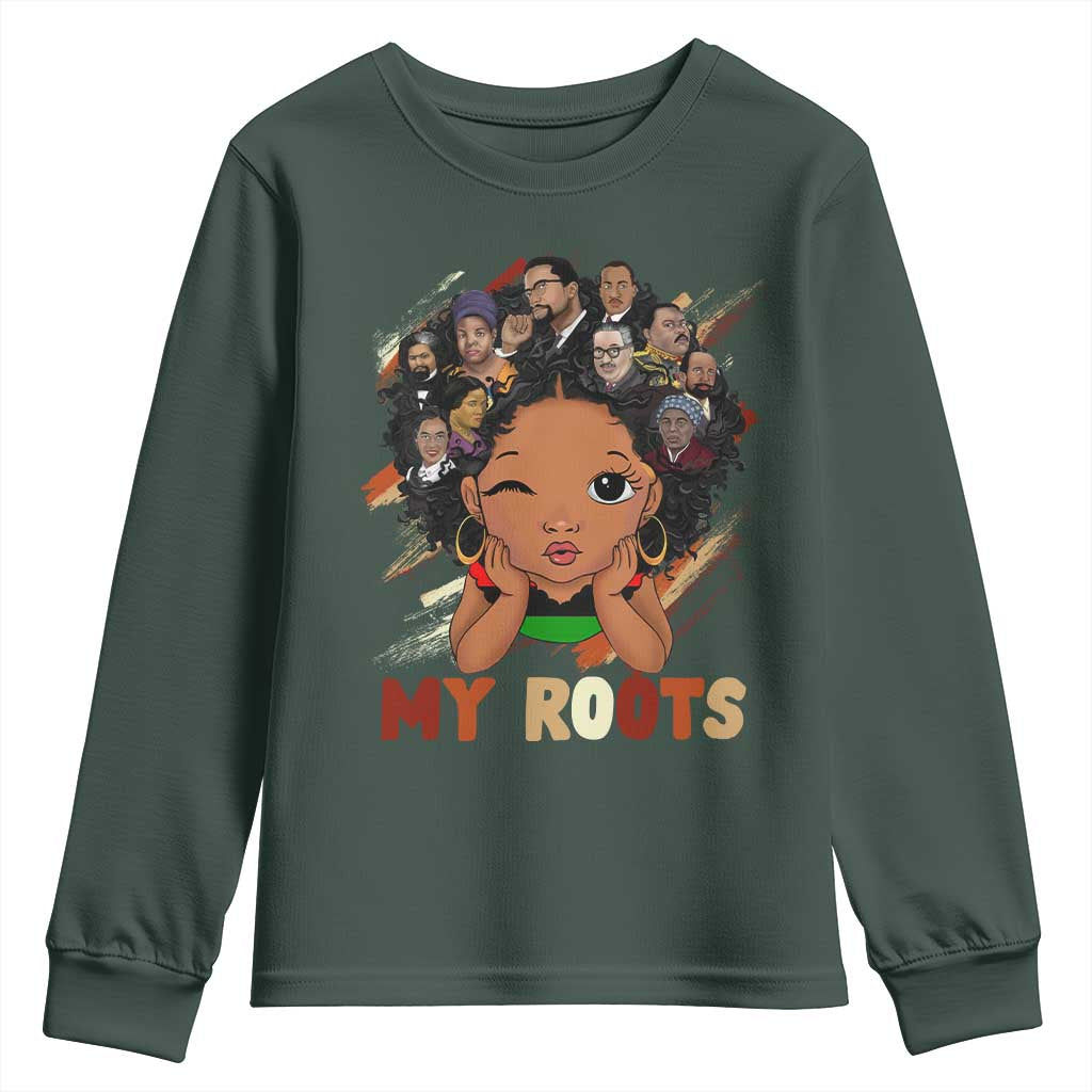 Black African Girl Youth Sweatshirt Black History Month Juneteenth Gift Afro Empowerment TS10 Dark Forest Green Print Your Wear