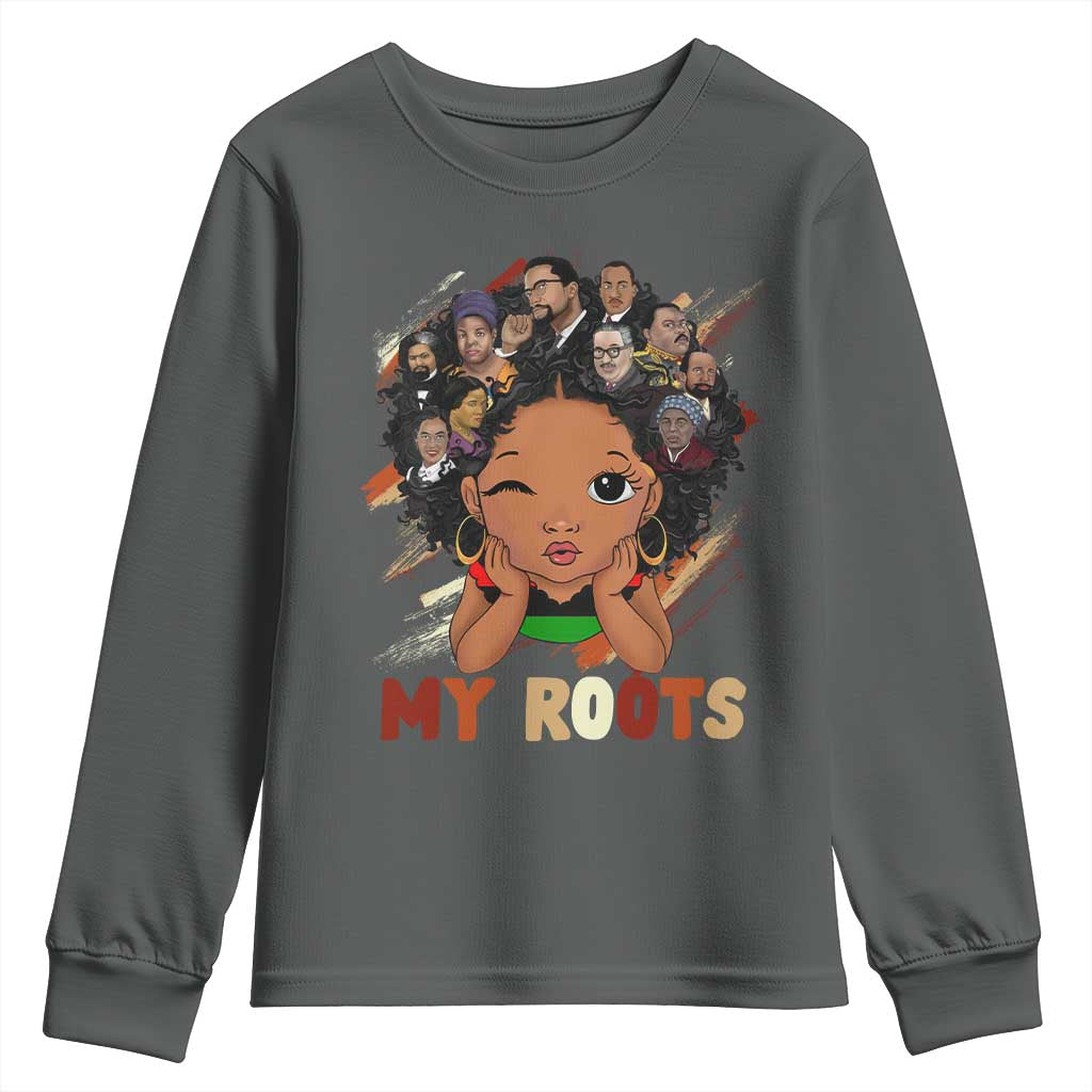 Black African Girl Youth Sweatshirt Black History Month Juneteenth Gift Afro Empowerment TS10 Dark Heather Print Your Wear