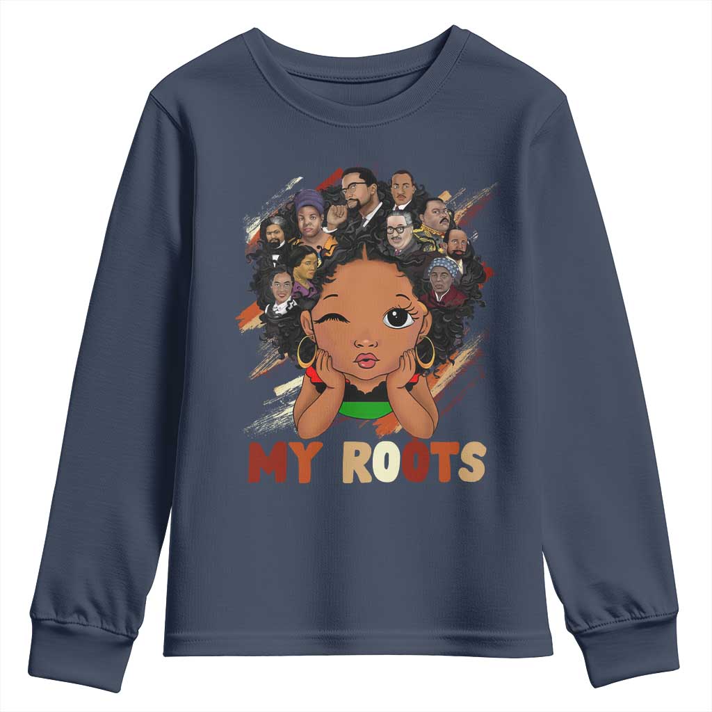 Black African Girl Youth Sweatshirt Black History Month Juneteenth Gift Afro Empowerment TS10 Navy Print Your Wear