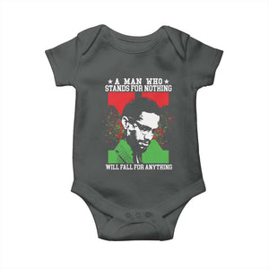 Malcolm X Quote Baby Onesie Retro A Man Who Stands for Nothing Black History TS10 Dark Heather Print Your Wear
