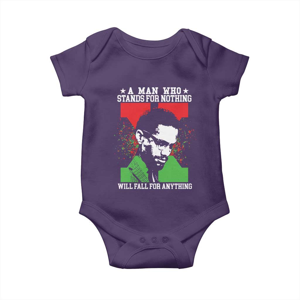 Malcolm X Quote Baby Onesie Retro A Man Who Stands for Nothing Black History TS10 Purple Print Your Wear
