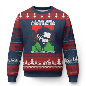 Malcolm X Quote Ugly Christmas Sweater Retro A Man Who Stands for Nothing Black History TS10 Navy Red Print Your Wear