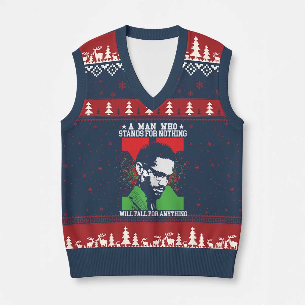 Malcolm X Quote V-Neck Knit Sweater Vest Retro A Man Who Stands for Nothing Black History TS10 Navy Red Print Your Wear