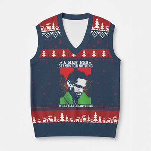 Malcolm X Quote V-Neck Knit Sweater Vest Retro A Man Who Stands for Nothing Black History TS10 Navy Red Print Your Wear
