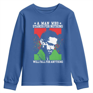 Malcolm X Quote Youth Sweatshirt Retro A Man Who Stands for Nothing Black History TS10 Royal Blue Print Your Wear