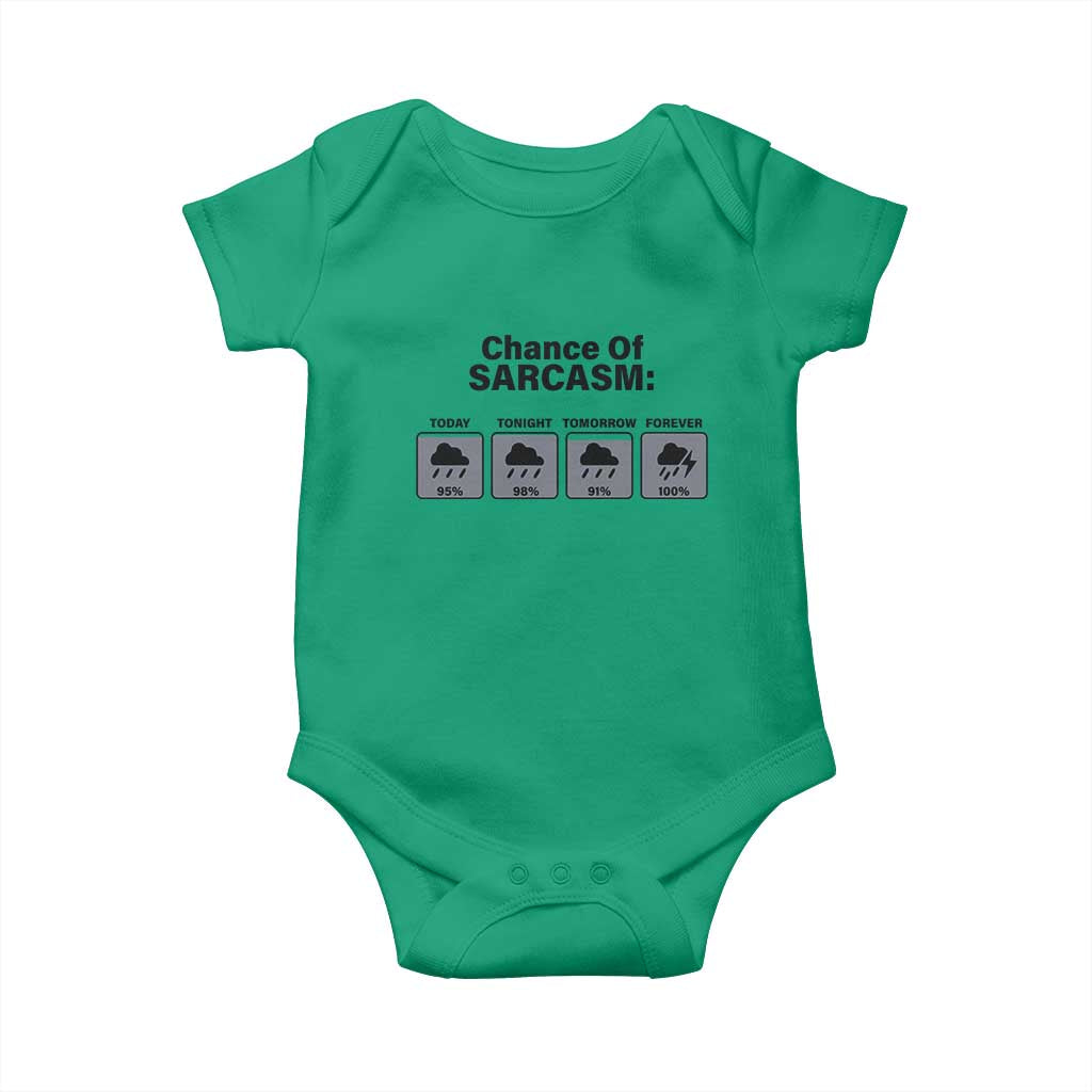 Funny Sarcastic Baby Onesie Chance Of Sarcasm Forecast Weather TS10 Irish Green Print Your Wear