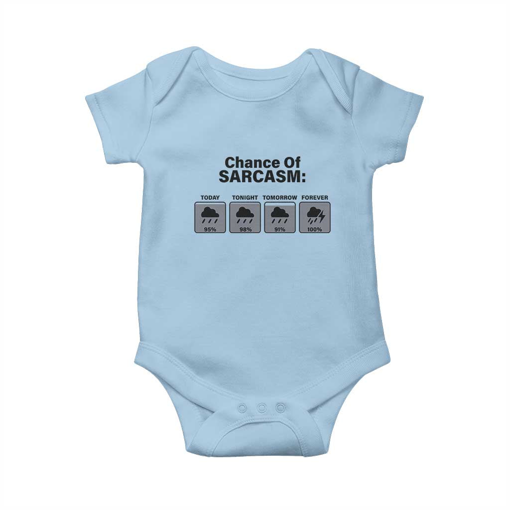 Funny Sarcastic Baby Onesie Chance Of Sarcasm Forecast Weather TS10 Light Blue Print Your Wear
