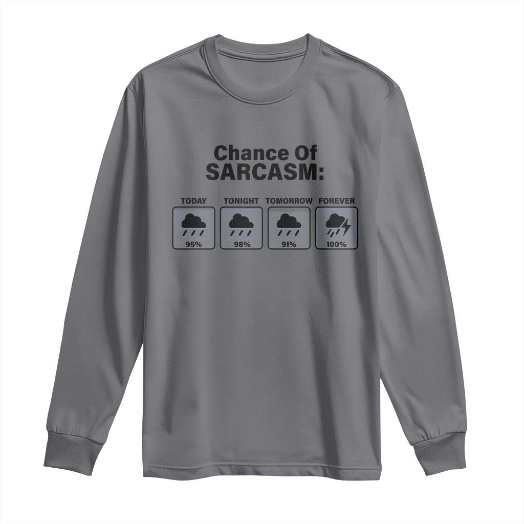 Funny Sarcastic Long Sleeve Shirt Chance Of Sarcasm Forecast Weather TS10 Charcoal Print Your Wear
