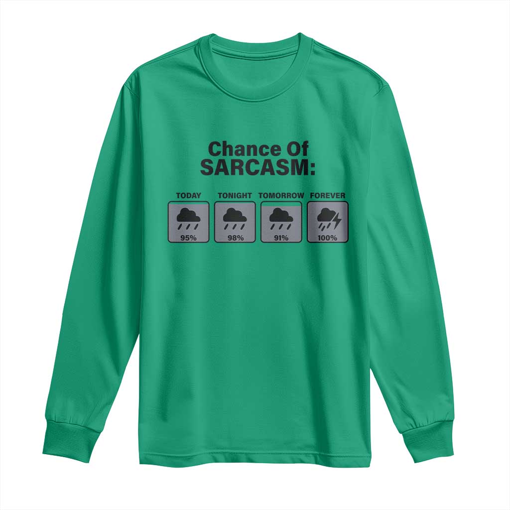 Funny Sarcastic Long Sleeve Shirt Chance Of Sarcasm Forecast Weather TS10 Irish Green Print Your Wear