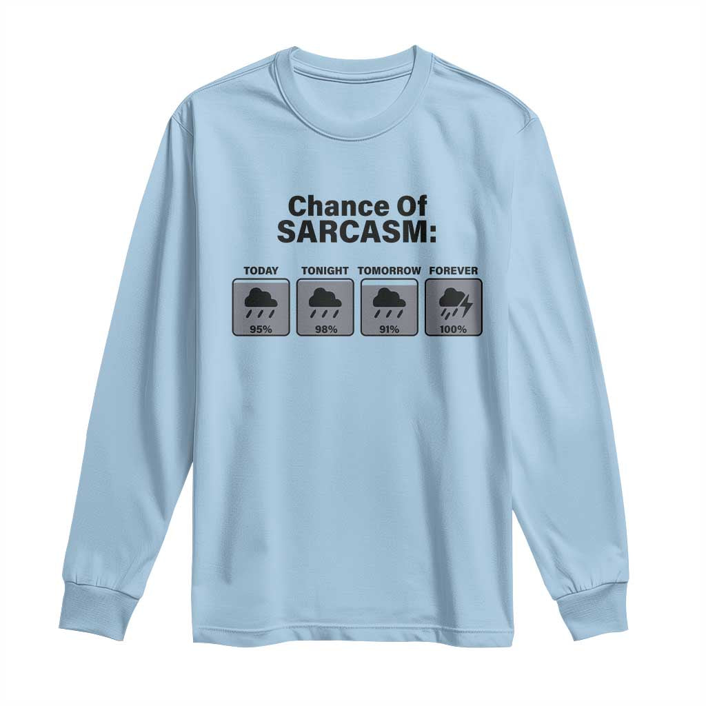Funny Sarcastic Long Sleeve Shirt Chance Of Sarcasm Forecast Weather TS10 Light Blue Print Your Wear