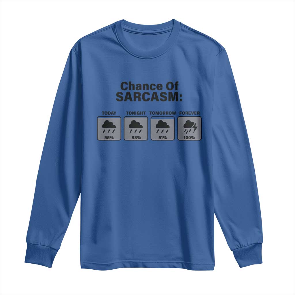 Funny Sarcastic Long Sleeve Shirt Chance Of Sarcasm Forecast Weather TS10 Royal Blue Print Your Wear