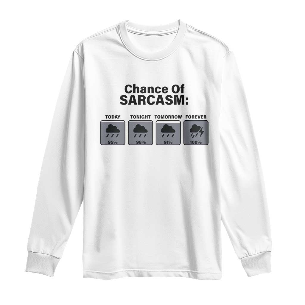 Funny Sarcastic Long Sleeve Shirt Chance Of Sarcasm Forecast Weather TS10 White Print Your Wear