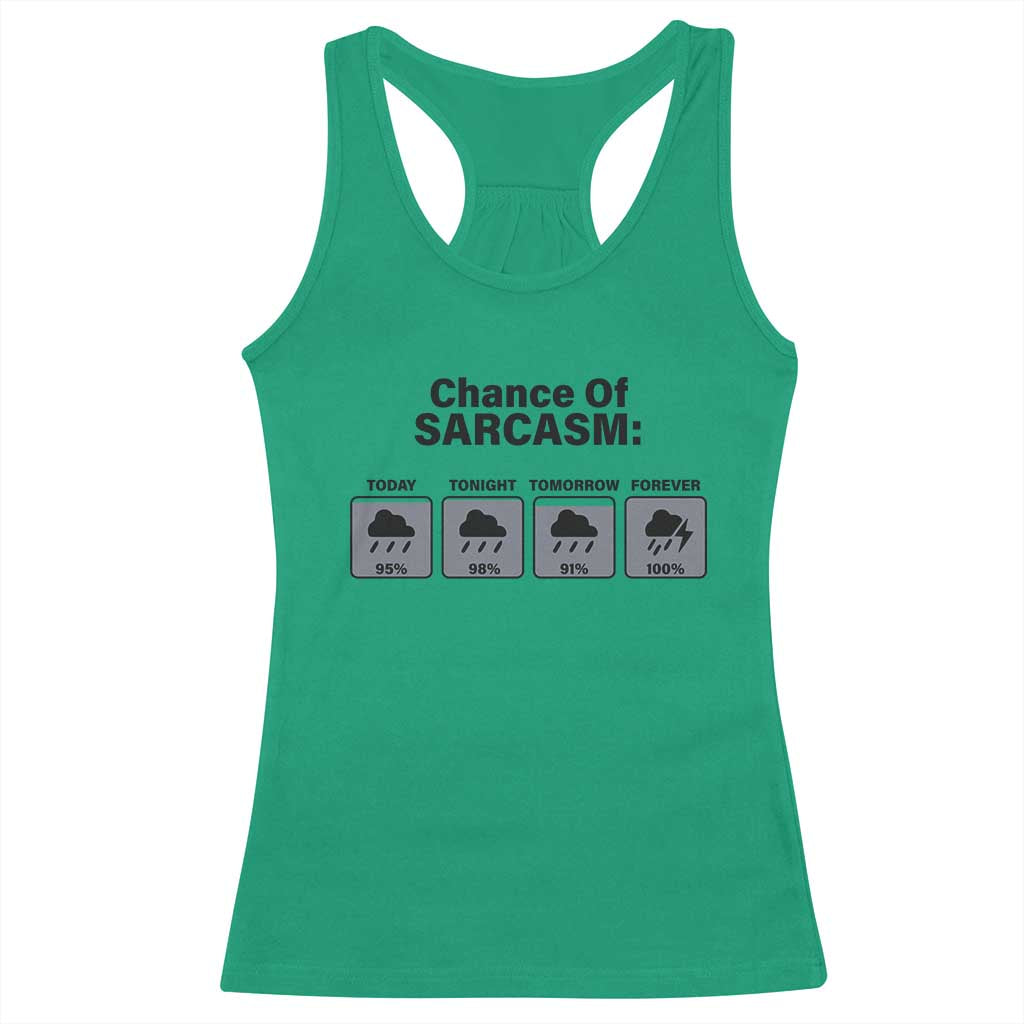 Funny Sarcastic Racerback Tank Top Chance Of Sarcasm Forecast Weather TS10 Irish Green Print Your Wear