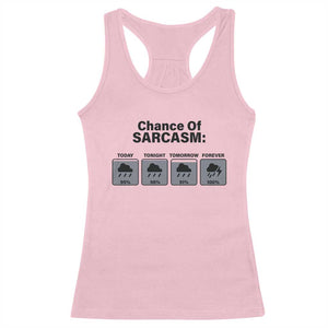 Funny Sarcastic Racerback Tank Top Chance Of Sarcasm Forecast Weather TS10 Light Pink Print Your Wear