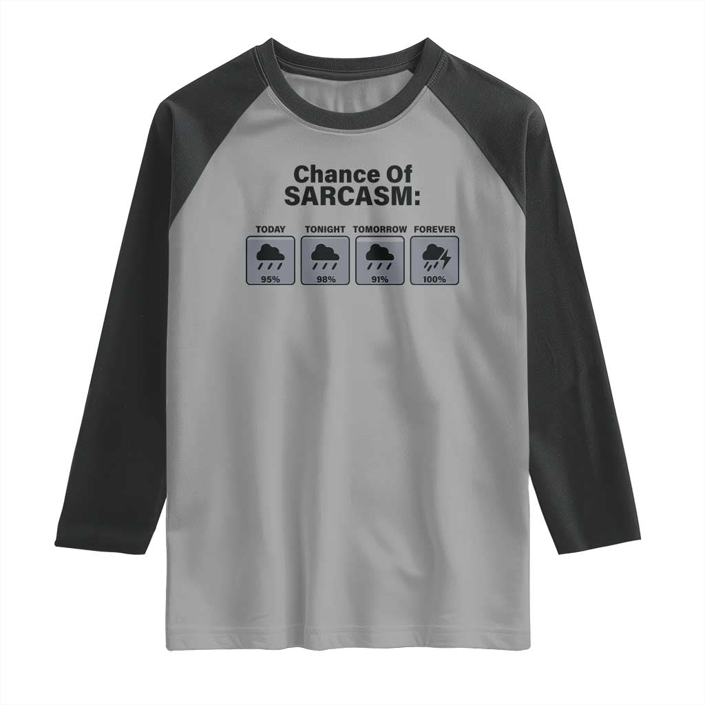 Funny Sarcastic Raglan Shirt Chance Of Sarcasm Forecast Weather TS10 Sport Gray Black Print Your Wear