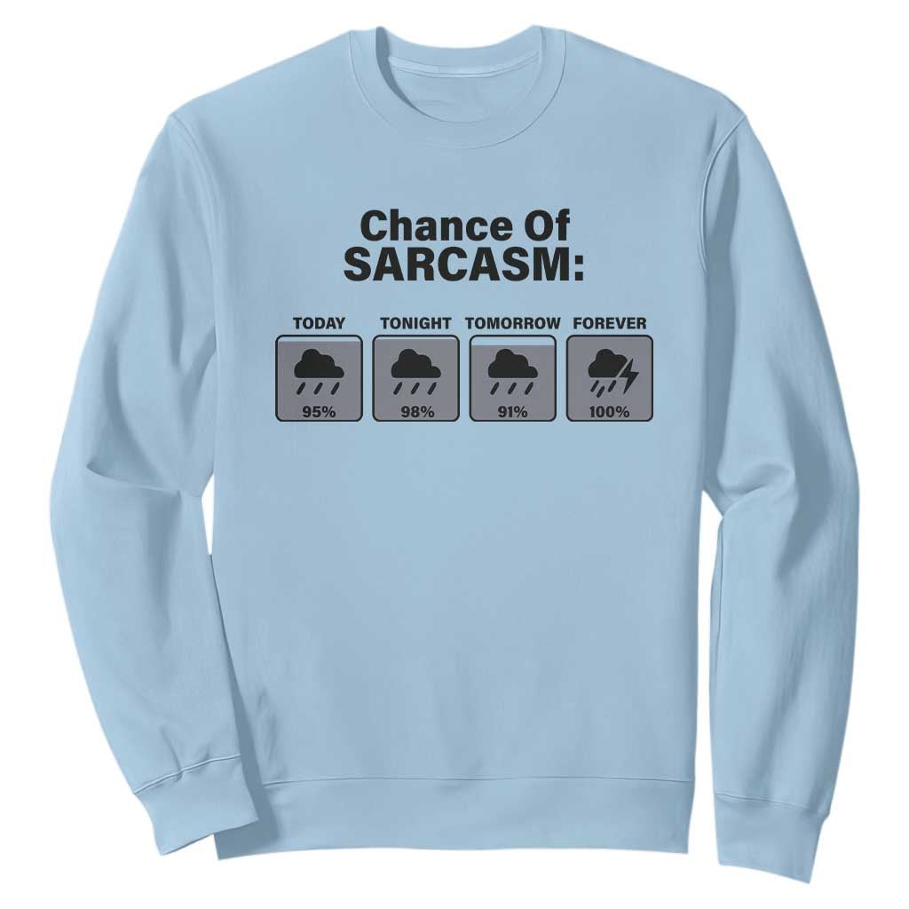 Funny Sarcastic Sweatshirt Chance Of Sarcasm Forecast Weather TS10 Light Blue Print Your Wear