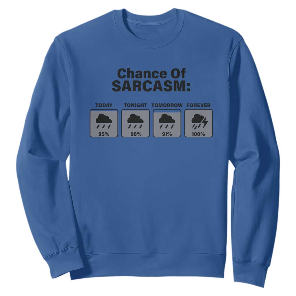 Funny Sarcastic Sweatshirt Chance Of Sarcasm Forecast Weather TS10 Royal Blue Print Your Wear