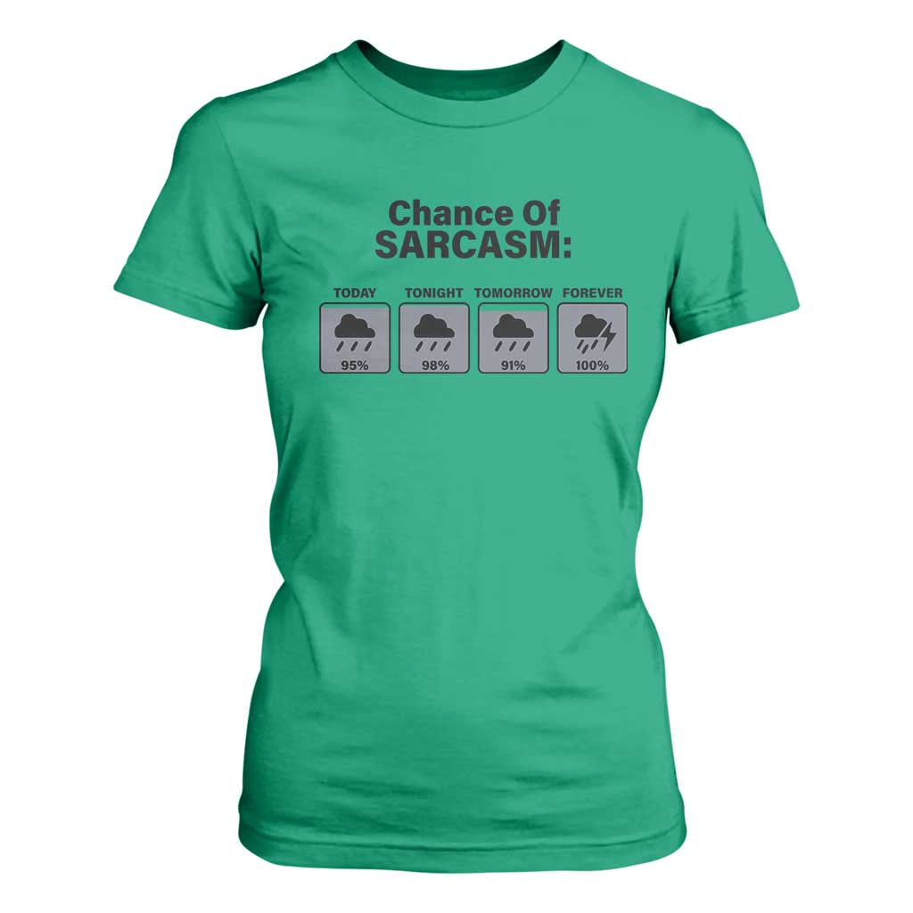 Funny Sarcastic T Shirt For Women Chance Of Sarcasm Forecast Weather TS10 Irish Green Print Your Wear