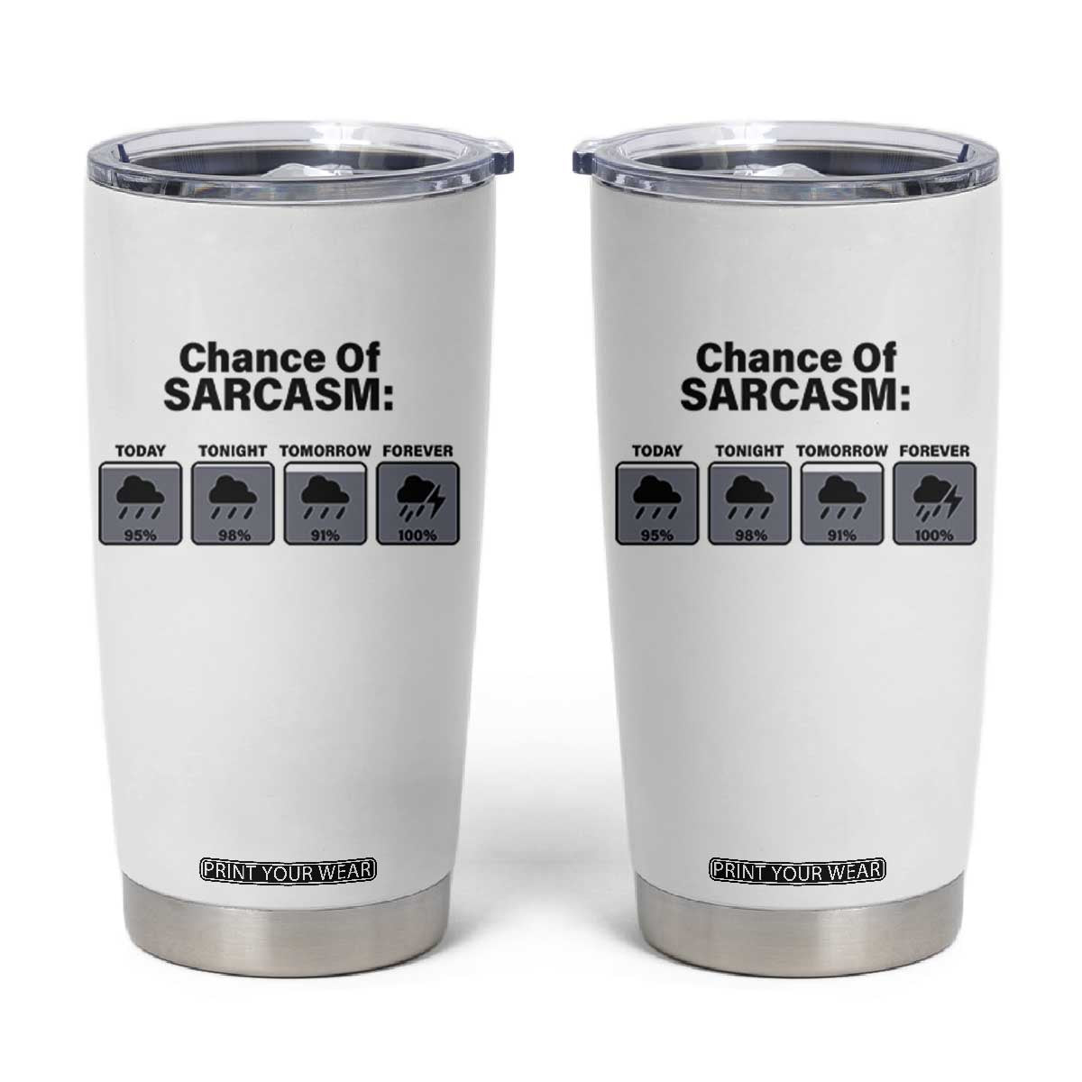Funny Sarcastic Tumbler Cup Chance Of Sarcasm Forecast Weather TS10 White Print Your Wear