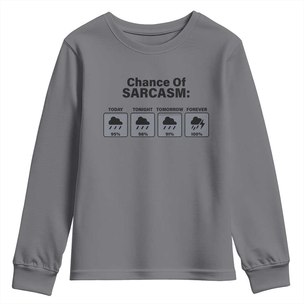 Funny Sarcastic Youth Sweatshirt Chance Of Sarcasm Forecast Weather TS10 Charcoal Print Your Wear
