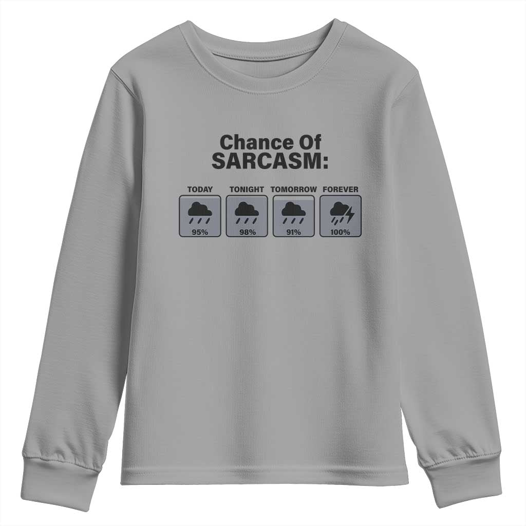 Funny Sarcastic Youth Sweatshirt Chance Of Sarcasm Forecast Weather TS10 Sport Gray Print Your Wear