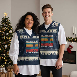 Funny Sarcastic V-Neck Knit Sweater Vest Retro Well Not A Good Sign Gag Gift TS10 Navy Beige Print Your Wear