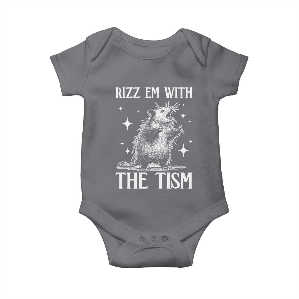 Funny Autism Opossum Baby Onesie Rizz Em With The Tism Meme Autistic ASD TS10 Charcoal Print Your Wear