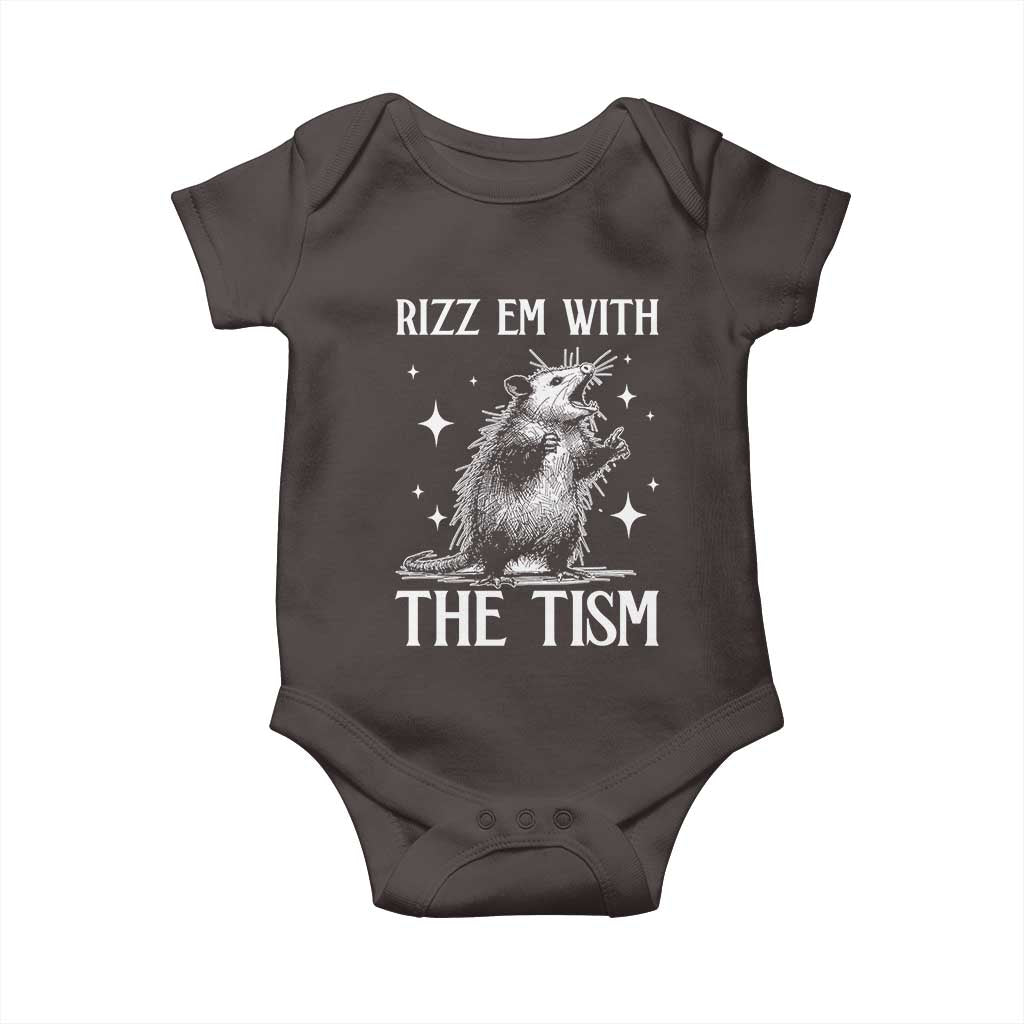 Funny Autism Opossum Baby Onesie Rizz Em With The Tism Meme Autistic ASD TS10 Dark Chocolate Print Your Wear