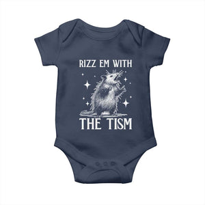 Funny Autism Opossum Baby Onesie Rizz Em With The Tism Meme Autistic ASD TS10 Navy Print Your Wear