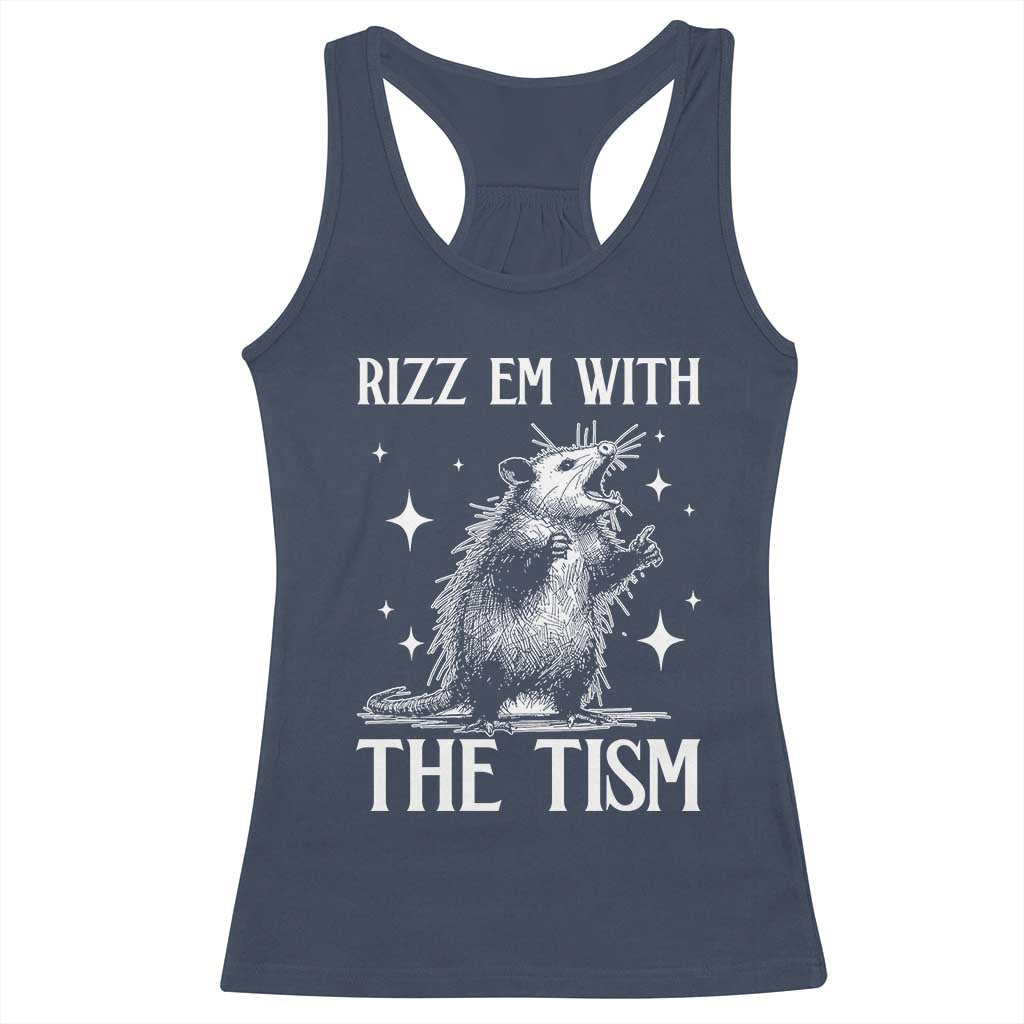 Funny Autism Opossum Racerback Tank Top Rizz Em With The Tism Meme Autistic ASD TS10 Navy Print Your Wear