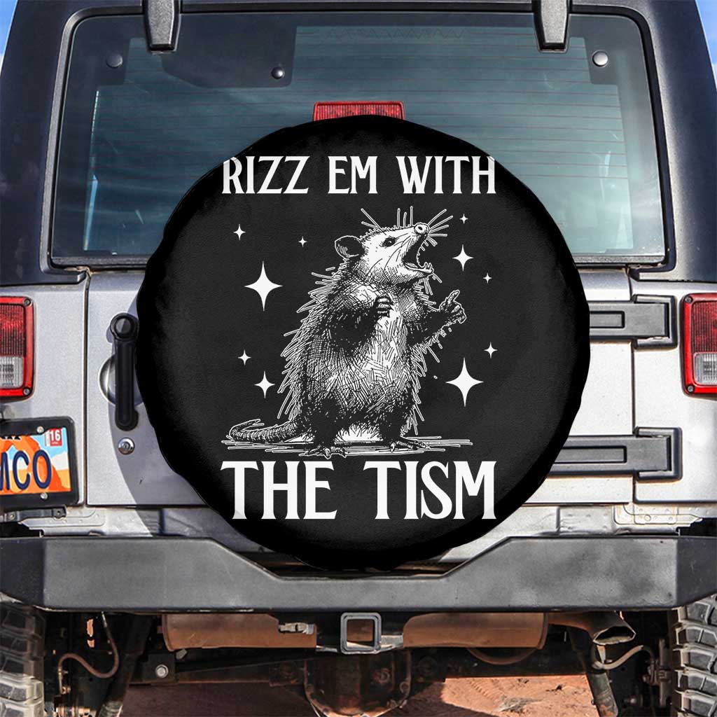 Funny Autism Opossum Spare Tire Cover Rizz Em With The Tism Meme Autistic ASD TS10 No hole Black Print Your Wear