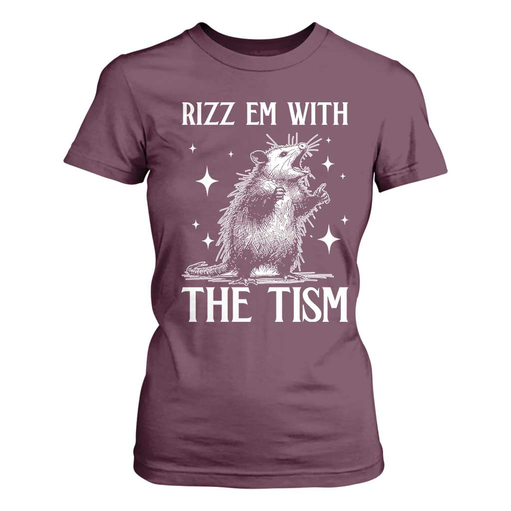Funny Autism Opossum T Shirt For Women Rizz Em With The Tism Meme Autistic ASD TS10 Maroon Print Your Wear