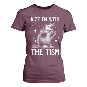 Funny Autism Opossum T Shirt For Women Rizz Em With The Tism Meme Autistic ASD TS10 Maroon Print Your Wear