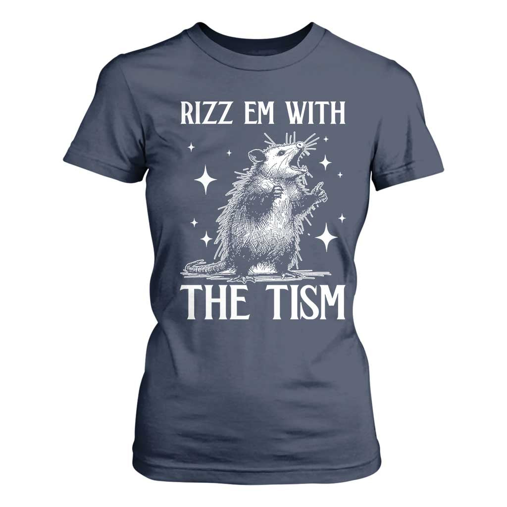 Funny Autism Opossum T Shirt For Women Rizz Em With The Tism Meme Autistic ASD TS10 Navy Print Your Wear
