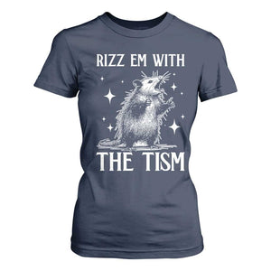Funny Autism Opossum T Shirt For Women Rizz Em With The Tism Meme Autistic ASD TS10 Navy Print Your Wear